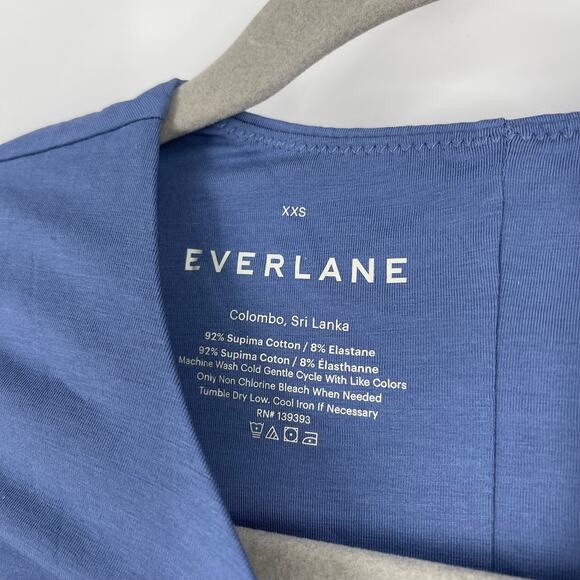 Everlane The Short Sleeve Crew Neck Bodysuit Blue Thong Supima Cotton XXS NWT - Picture 3 of 4